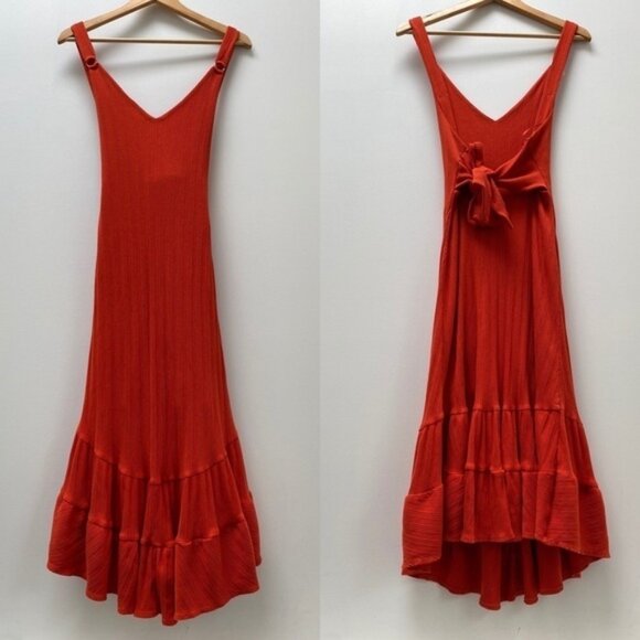 Free People Red Orange Into You Ribbed Casual Dress Women Size Medium - Picture 2 of 5